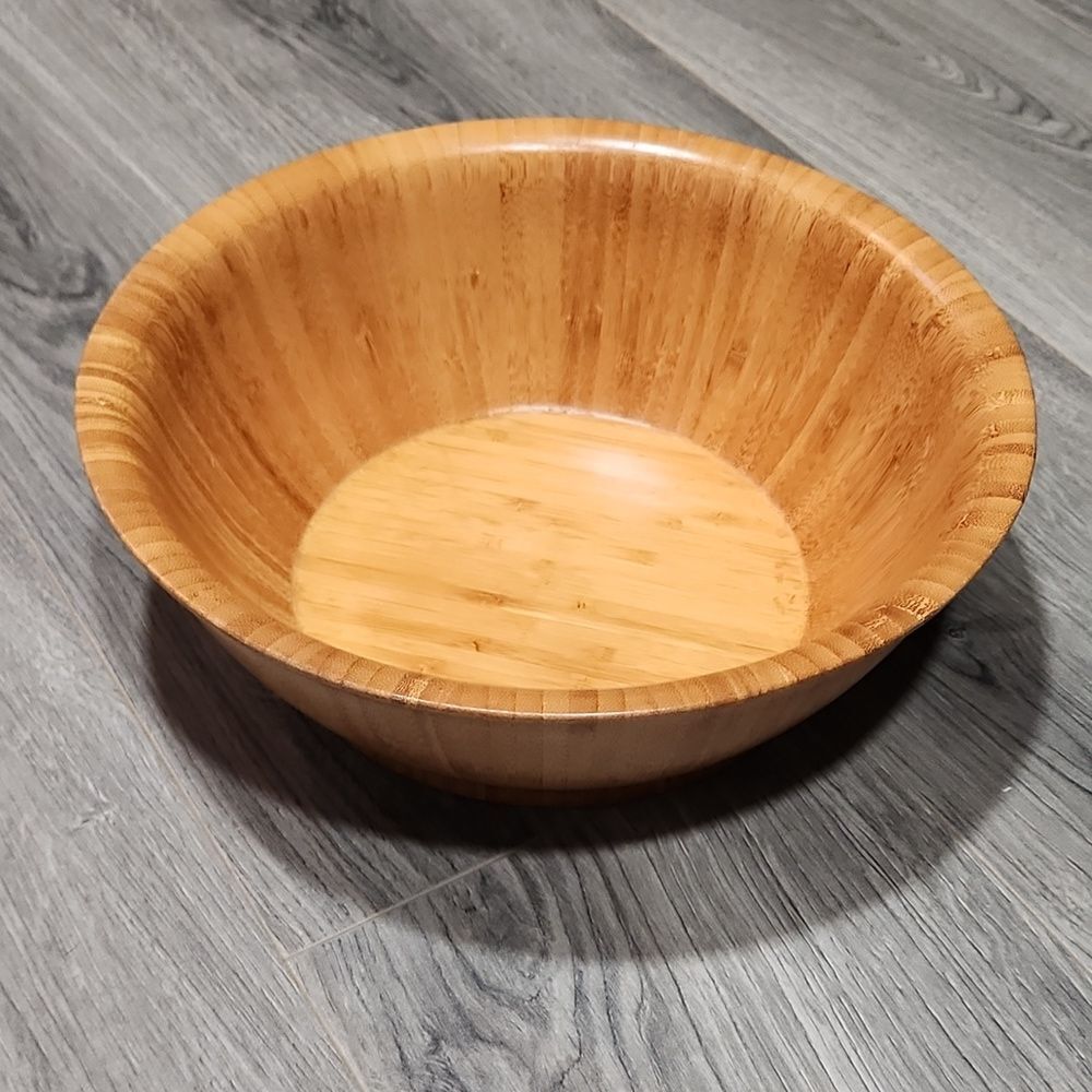 Japanese Artist Signed Bamboo LG Wooden Bowl